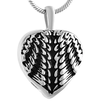 

IJD9434 Personalized Feather Heart Cremation Pendant Hold Pet Ashes Keepsake Memorial Urn Jewelry Necklace In Stainless Steel