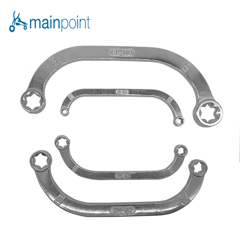 

Mainpoint 4Pcs Double Box End E-star Wrenches Half Moon Shape C Type Bending Combination Cr-Mo Spanner Universal Torque Wrench