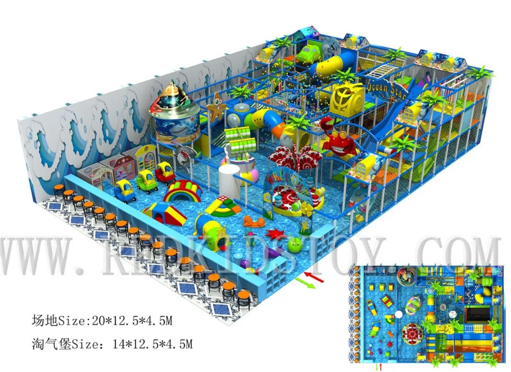 Морская тематика три этажа Электрический большая крытая площадка с мягкая игровая площадка HZ-170211