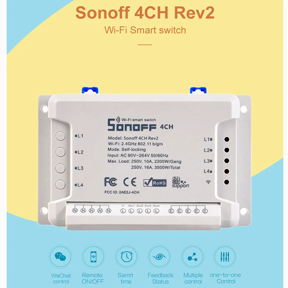 Умный выключатель Sonoff 4CH R2 4 Gang Wi-Fi канала электронный управление через Приложение
