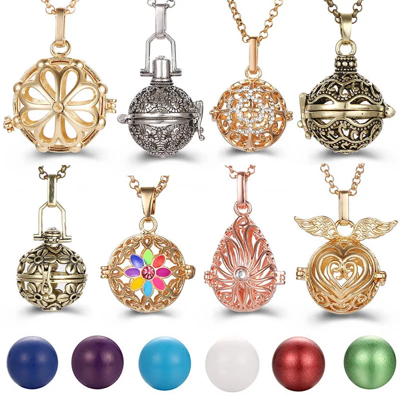 New Charm Mexico Chime Hollow Angel Wings Vintage Necklace Jewelry Music Ball Aroma Pendant For Women Summer Fashion Accessories