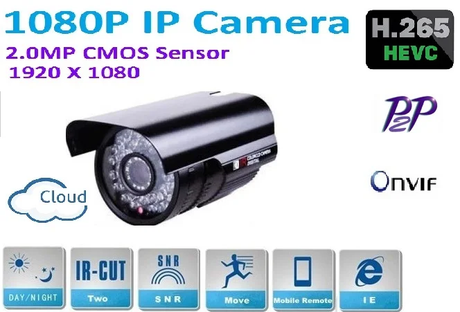 

H.265 2.4MP 1920*1080P MINI Waterproof Outdoor Network IP camera with IR CUT filter,Onvif ,P2P,Easy Plug and Play,1080p Lens