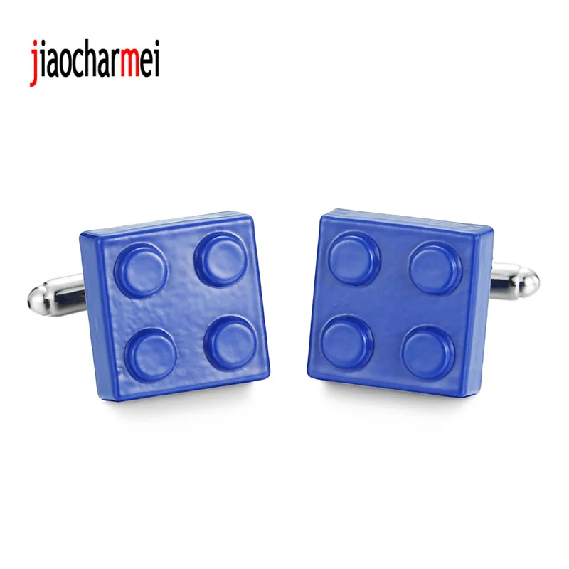 Beste Gratis verzending Factory Prijs Retail Designer Manchetknopen Voor Mannen Messing Koper Materiaal blauw Bouwstenen Ontwerp Manchetknopen