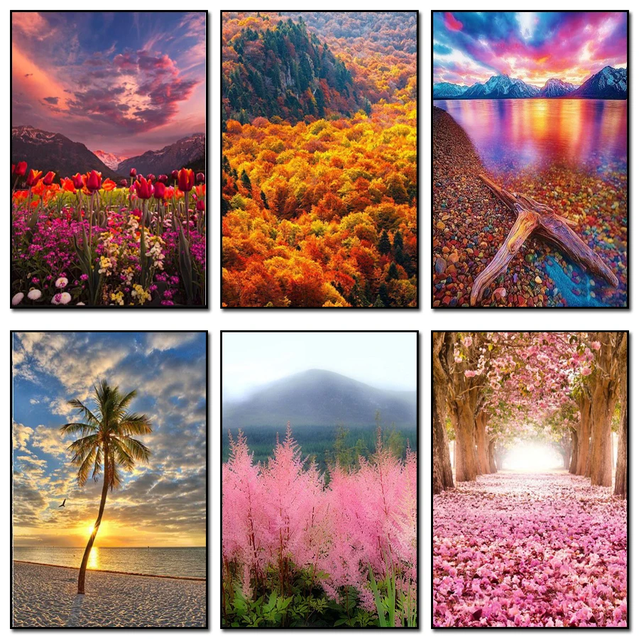 Landscape Diy Diamond Painting Needlework Full Drill Mosaic Embroidery Sunset Scenery Cross Stitch | Дом и сад