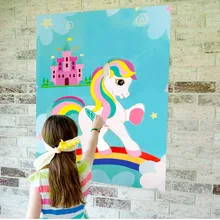 Pembe/Mavi Unicorn Parti Oyunu Pin Boynuz Unicorn 75x51 cm Kağıt duvar çıkartmaları Ev Dekorasyon doğum günü Partisi Malzemeleri