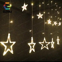 2MX3M Stars Curtain Icicle String Lights LED Fairy Lights Christmas lamps Icicle Lights Xmas Wedding Party Decoration EU Plug