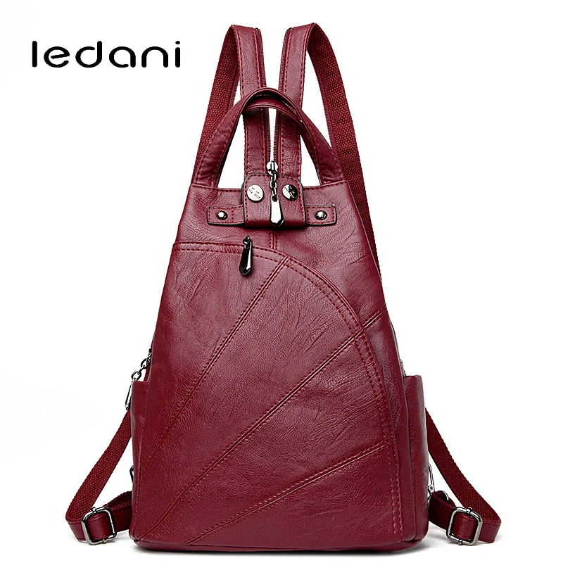 

LEDANI New Travel Women Backpack Fashion Female Rucksack PU Leather Backpacks Women Leisure Student Backpacks School Bag Soft