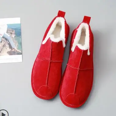 SWYIVY/зимние ботинки; женская обувь без шнуровки; женская теплая зимняя обувь из плюша и бархата на меху; Зимние ботильоны; женские теплые короткие зимние ботинки; обувь - Цвет: Красный
