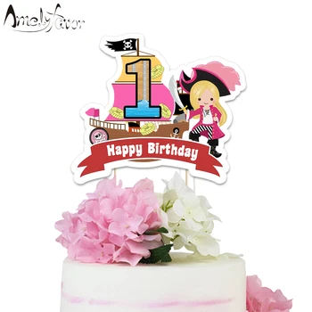

Pirate Girl Theme Party Paper Cake Topper Happy Birthday Baby Shower Ocean Queen Decoration Custom-Made Personalized Cake Topper