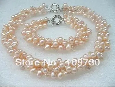 

Jewelry 00375 Set 3rows Rice Freshwater Pearl Necklace & Bracelet (A0423)