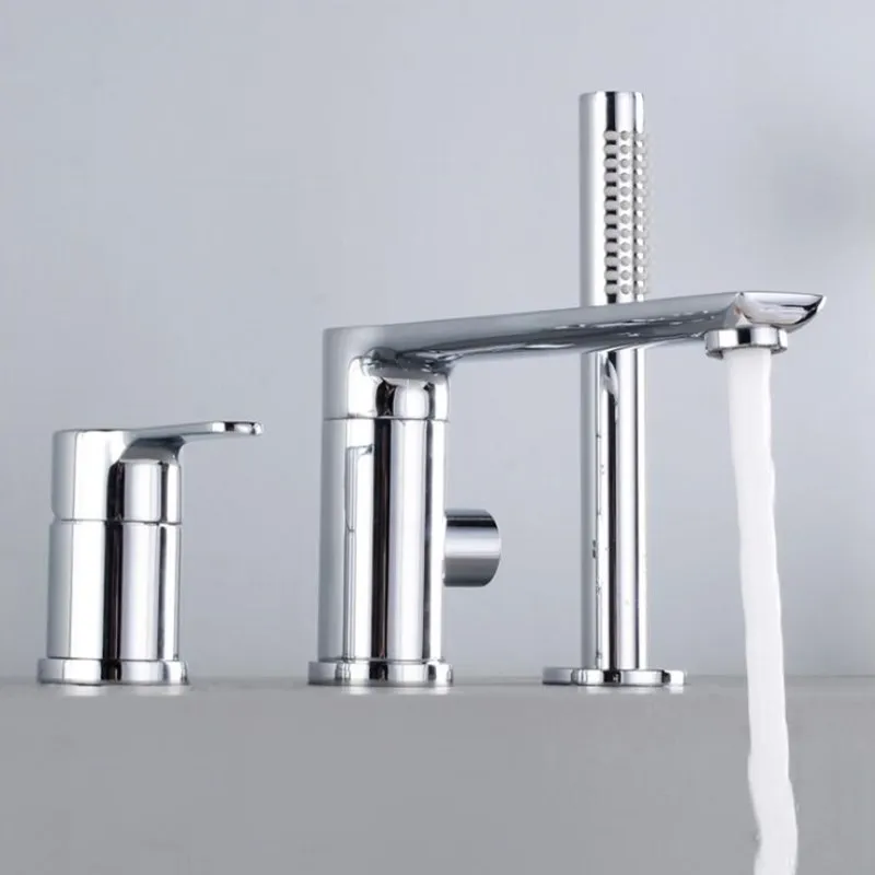 

Fashion brass black/chrome widespread bathroom bathtub faucet 3pcs or 4 pcs decked bathtub faucet free shipping