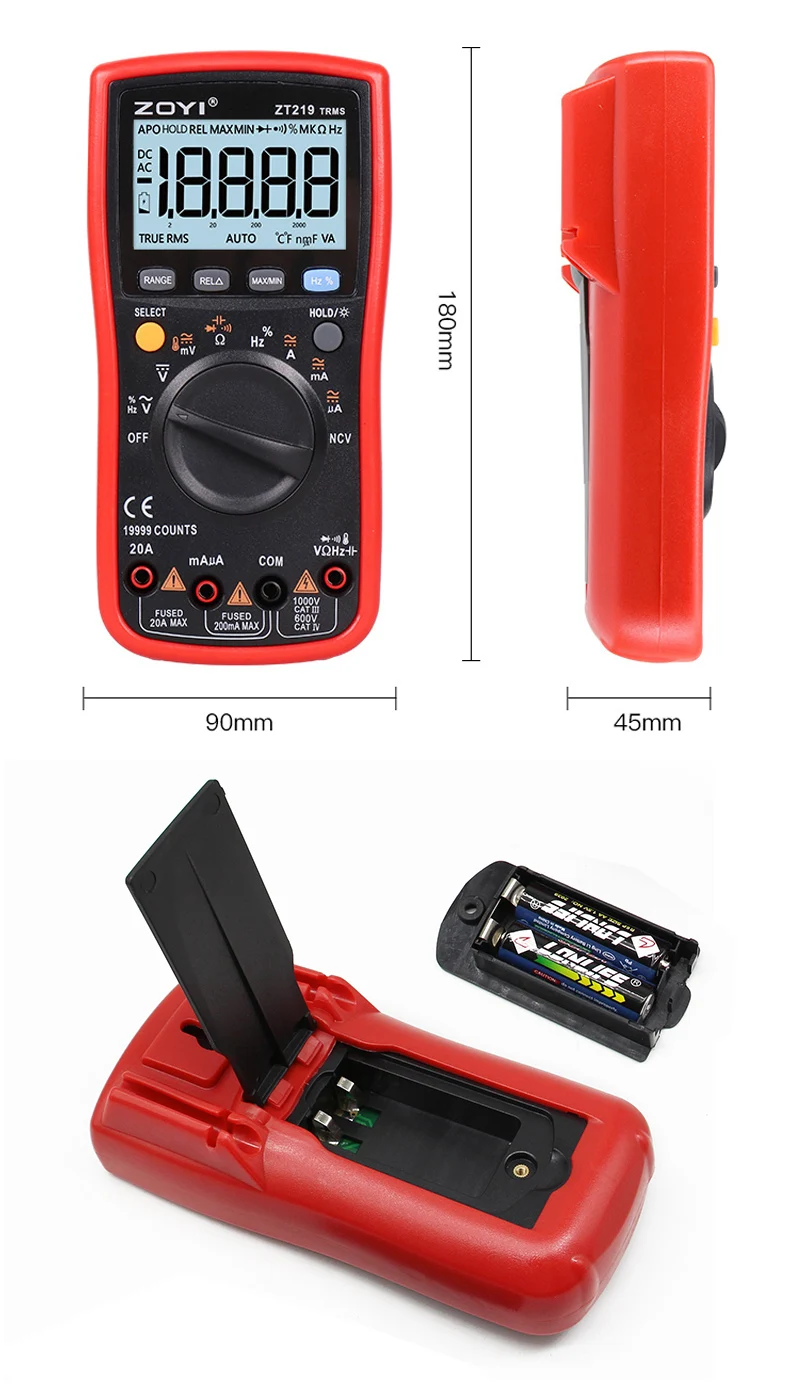 ZT219 True-RMS 19999 отсчетов цифровой мультиметр с автоматическим диапазоном NCV частота Автоматическое отключение питания AC DC Напряжение Амперметр Ток Ом