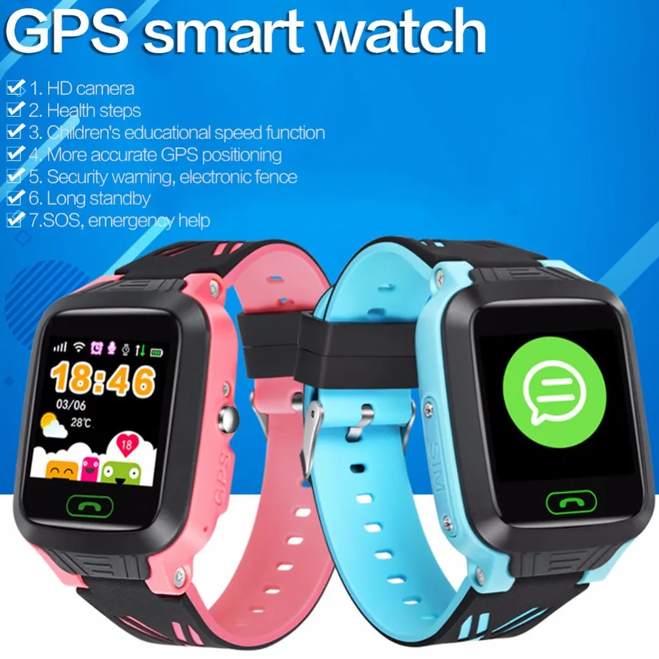 

Kids GPS Smart Watch Waterproof Color Screen Children Wristwatch 2G SIM SOS Call Anti-Lost Safety Monitor Baby Watches Blue Pink