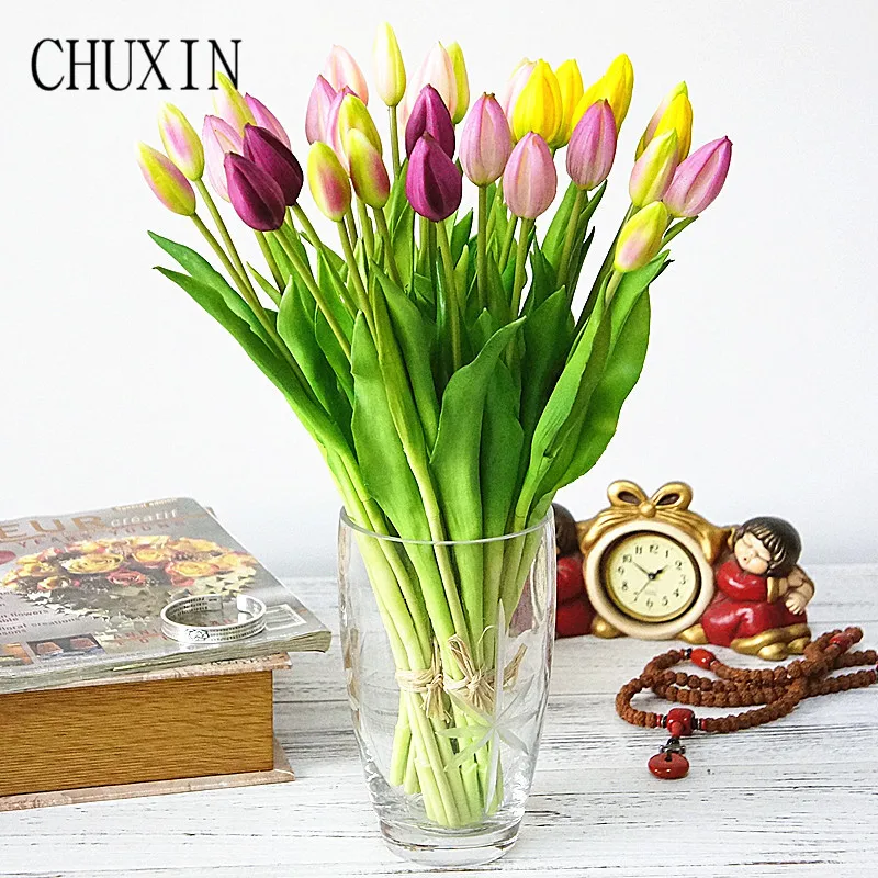 44cm Real touch soft silicone Artificial 7Pcs/bunch tulips home decoration Fake flower wedding bridal handing flowers tulip-1