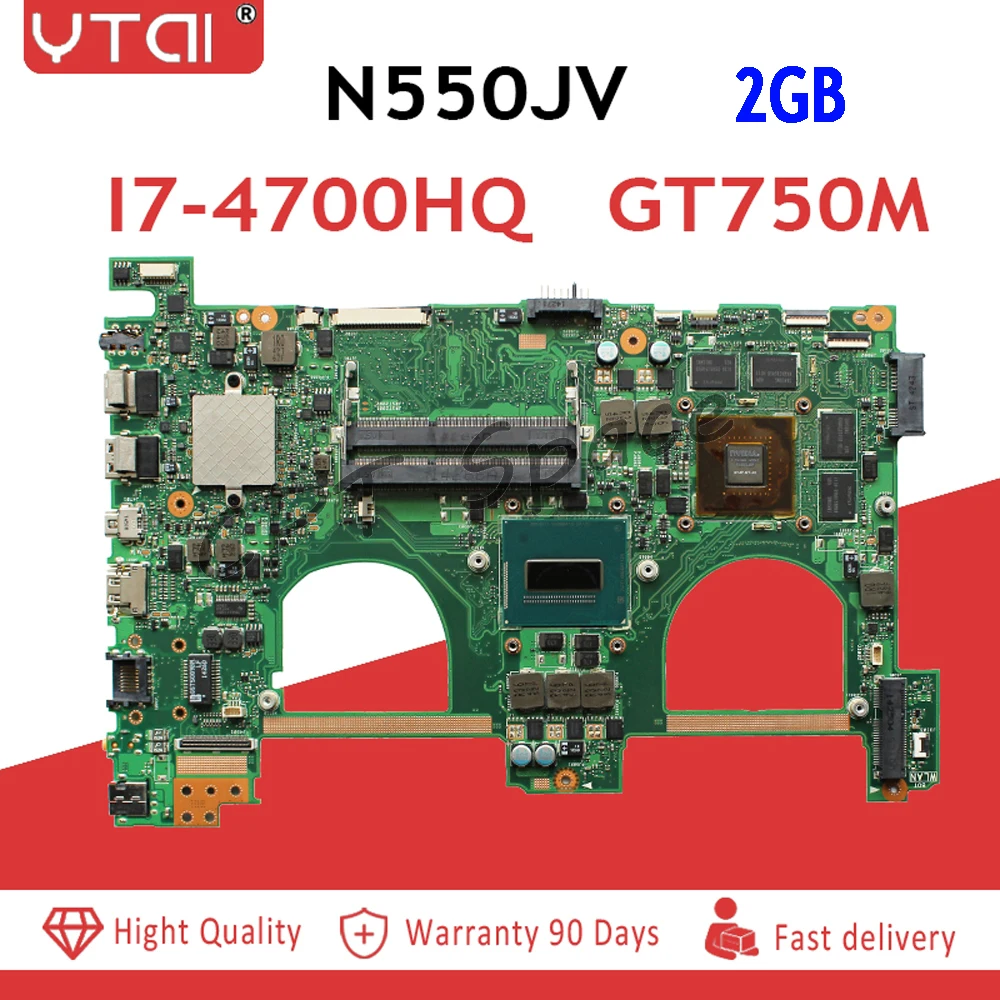 N550JV اللوحة الأم ل ASUS N550JK N550JV اللوحة المحمول REV2.0 i7-4700HQ CPU GT750M 2G DDR3L HM86 اللوحة 100% اختبار