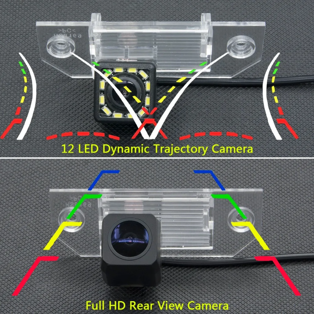 12 Светодиодный интеллектуальные динамические траектории треков заднего вида Камера Обратный Парковка Камера для Ford Focus MK2 седан C-Max C