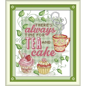 

Joy Sunday Tea And Cake Chinese Cross Stitch Kits Ecological Cotton Clear Stamped Printed 11CT DIY Wedding Decoration For Home