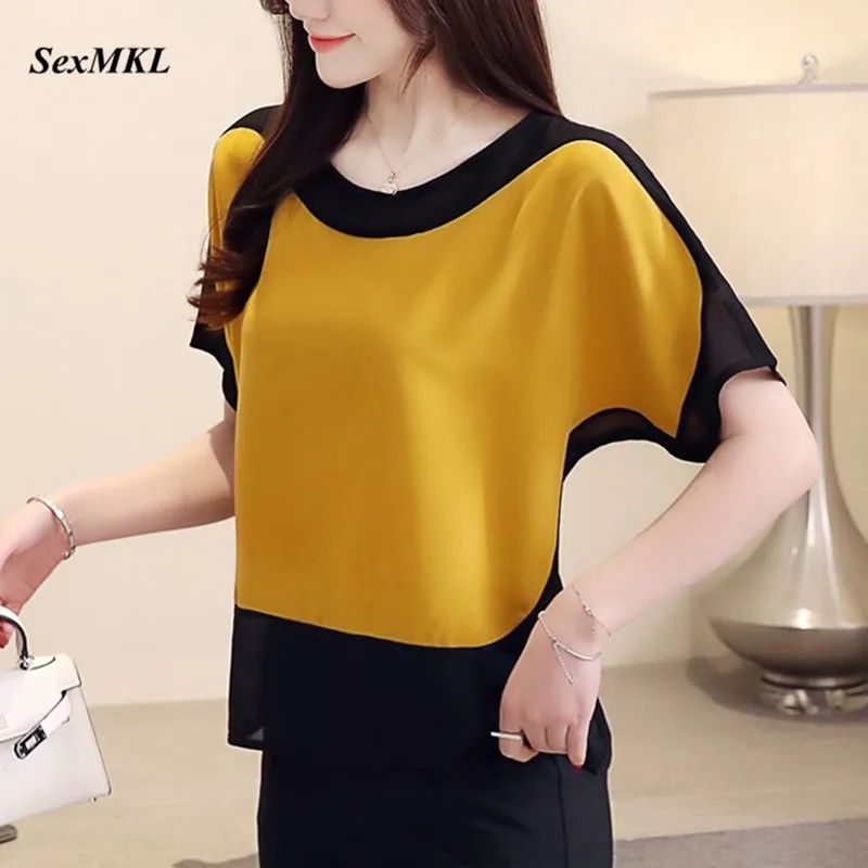 

SexMKL Blusas Mujer de Moda 2019 Plus Size Chiffon Blouse Summer Ladies Tops Shirts O-Neck Batwing Sleeve Women White Blouses