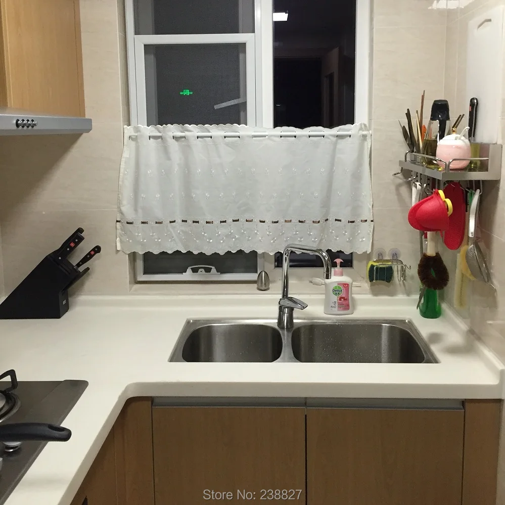 XinHuaEase Short Curtains for Kitchen Rural Flower Embroidery Tulle on the Window Home Decor Coffee Door Curtain Finished Drapes (14)