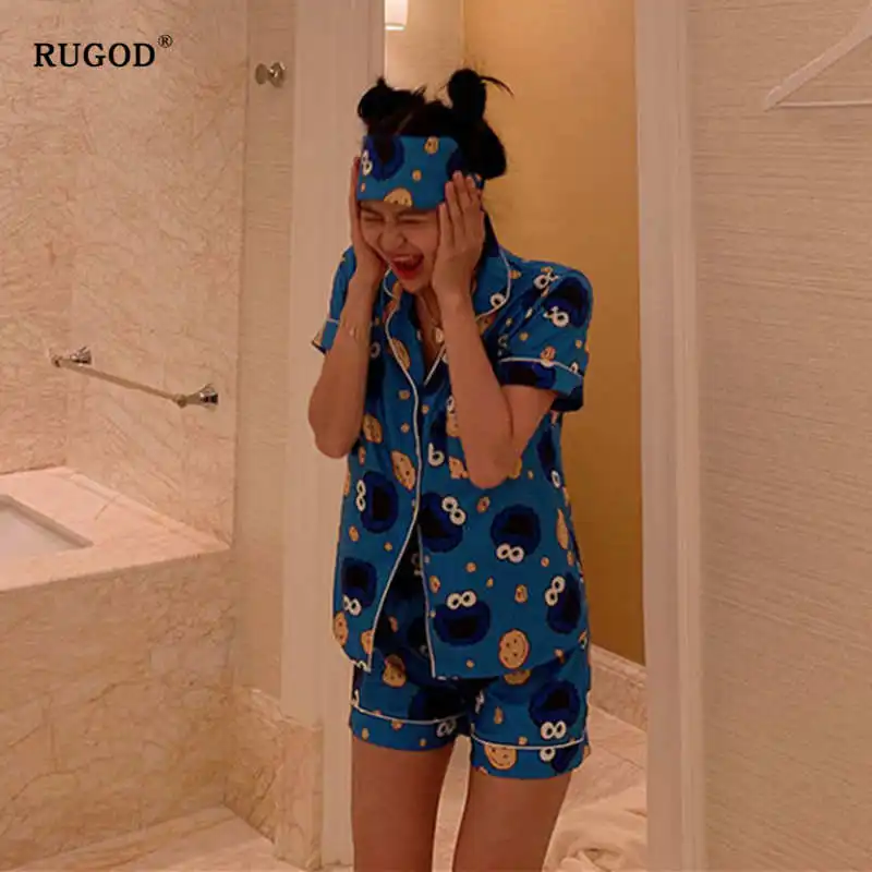 

RUGOD Lovely wind 2 piece set women carton print loose casual Pajama set Korean version Tracksuit