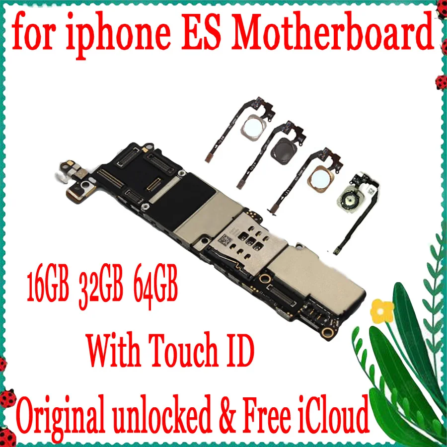 

Factory unlocked for iphone 5SE Original Motherboard with/without Touch ID,Free iCloud Logic board with Full Chips Good Tested