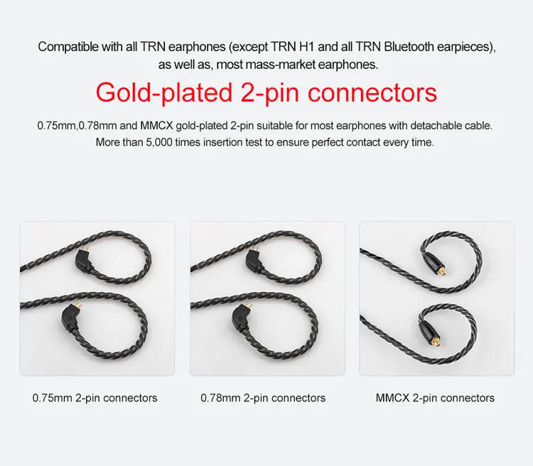 TRN Сменный кабель для наушников 2 Pin MMCX обновленный кабель с микрофоном для ZS10 ZS6 ZST PRO V30 ZSR BA10 AS10 QT2 TFZ KZ CCA SHUER