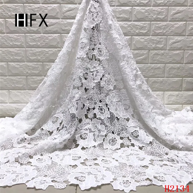 

HFX 2019 Latest Embroidered Nigerian Guipure French Cord Lace Fabric High-quality White African French Net Lace Fabric F2134