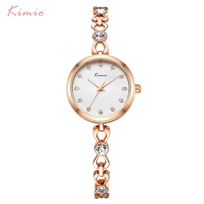 KIMIO Brand Small Dial Quartz Watches For Women Ladies Stainless Steel Hollow Thin Bracelet Watch Delicate Crystal Wristwatch - Цвет: rose gold watch