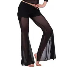 Сексуальные женские брюки с разрезом для танца живота, эластичные длинные брюки, удобные спортивные штаны, Стрейчевые танцевальные костюмы, наряд черного цвета