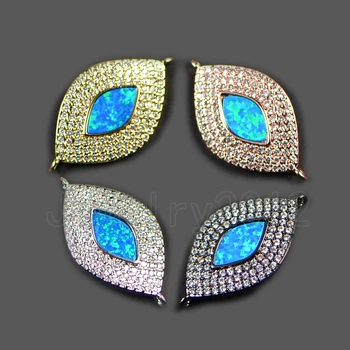 

5Pcs/Lot Evil Eye Blue Opal 15x27mm Zircon Gem stones Micro Pave Bracelet Connector Charm Beads Diy Wholesale