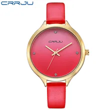 Relojes de las mujeres Marca CRRJU Moda reloj de cuarzo reloj relojes mujer vestido de las señoras de Las Mujeres de Negocios reloj de Pulsera de cuero rojo