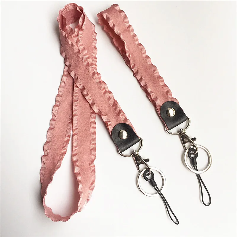 

2Pcs 2.5cm width Handmade Fabric neck lanyard and wrist strap with string and keyring