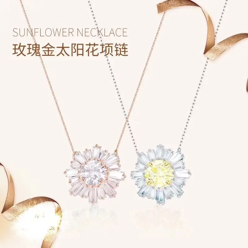 

New Sun Flower Women's Necklace Fashion Inlaid Austrian Crystal Clavicle Chain Elegant Shine Wild Women's Accessories