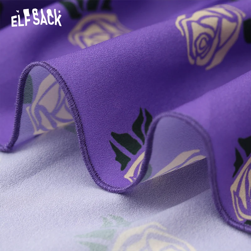 Женское вечернее платье ELF SACK фиолетовое винтажное с оборкой цветочным принтом