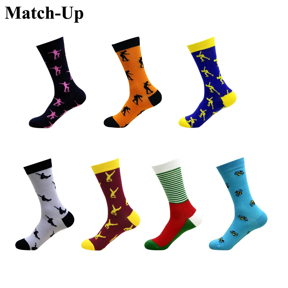 

Match-Up New Men's Fashion Dress Socks Cotton Colorful Wedding Combed Cotton Calcetines Largos Hombre US size (7.5-12) 1 pair