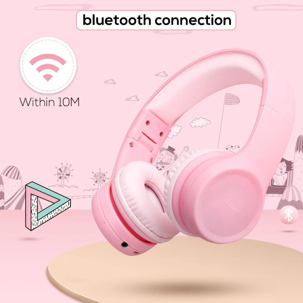 Pincun E2 Portable Wireless bluetooth Kids Headphone Foldable Children Child Safely Over Ear Earphone Headset with Mic For Gir
