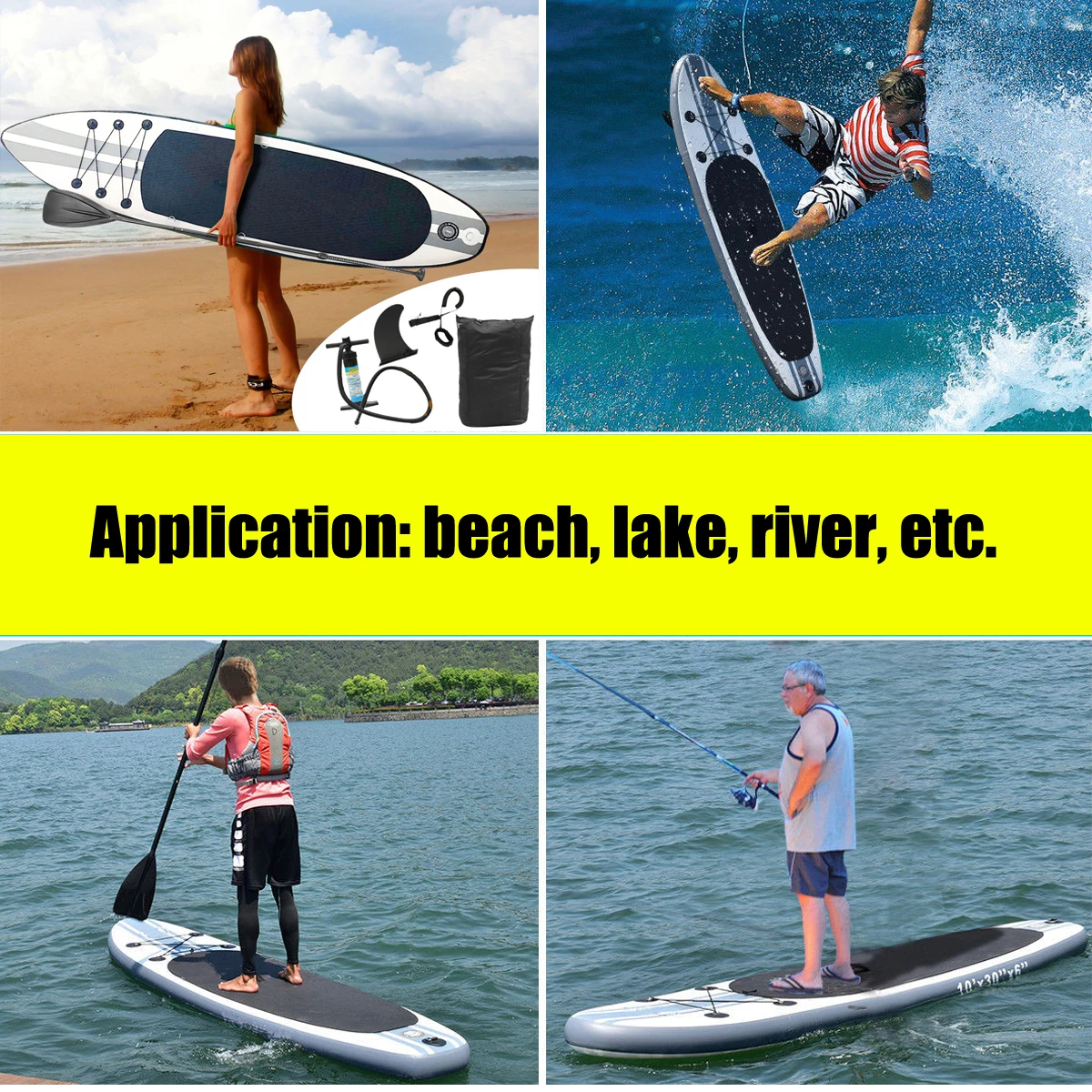 SGODDE نفخ مجداف وقوف ركوب الأمواج لوح التزلج المياه الرياضة لوح تزلج على الماء مع مجداف مضخة القدم حبل إنقاذ 320x78x15 سنتيمتر