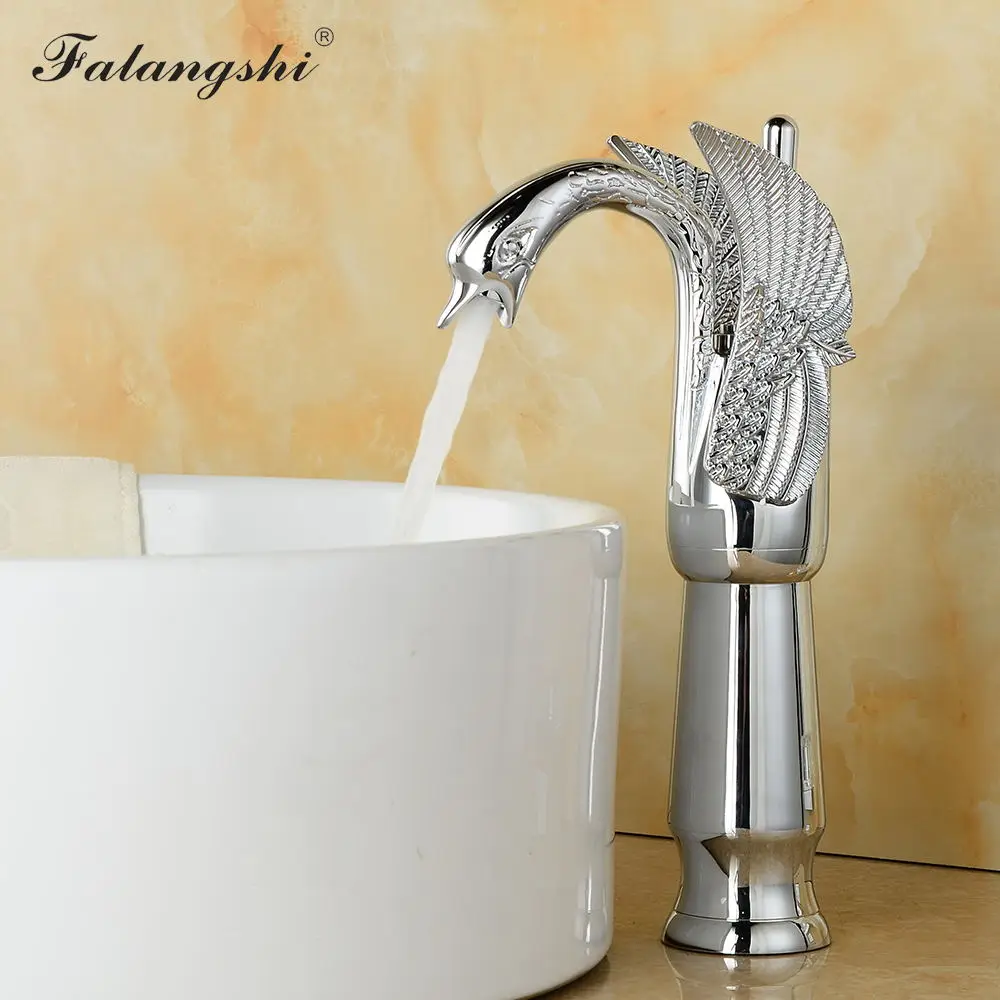 Bathroom Faucets Golden Finish Cold And Hot Water Luxury Swan Design Washbasin Taps Vanity Vessel Sink Mixer Taps WB1026