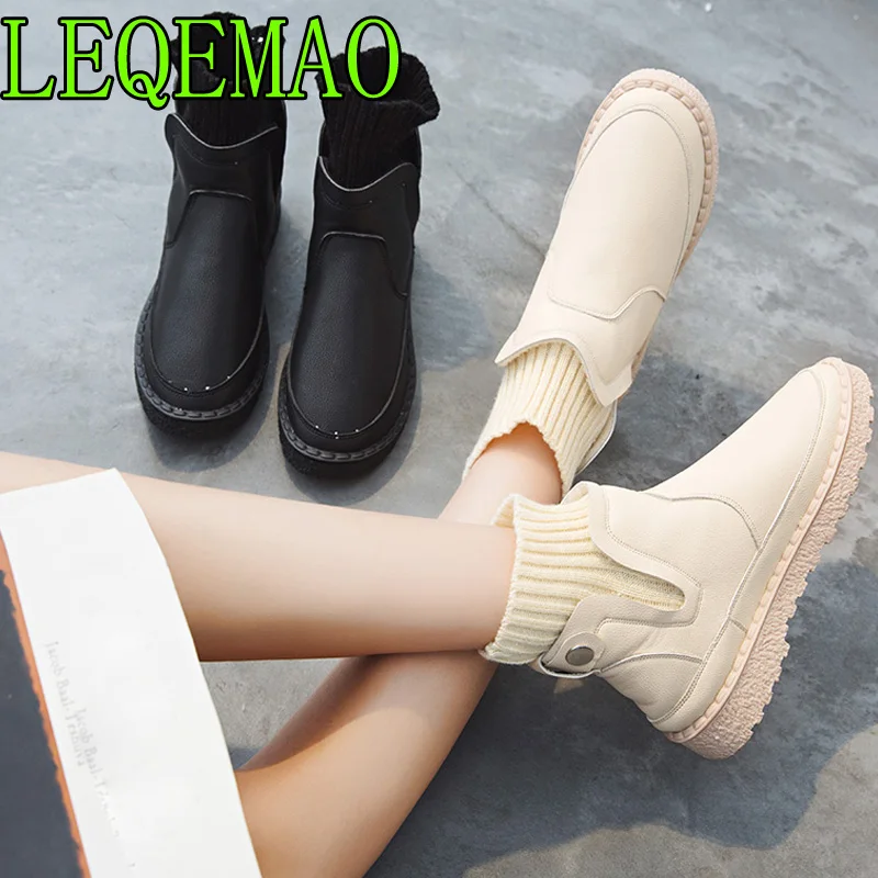 Koop Breien Korte Snowboots Platte Vrouw 2018 Herfst Winter Nieuwe Vrouwelijke Casual Schoenen Warm Fur Comfortabele Enkel Winter Laarzen