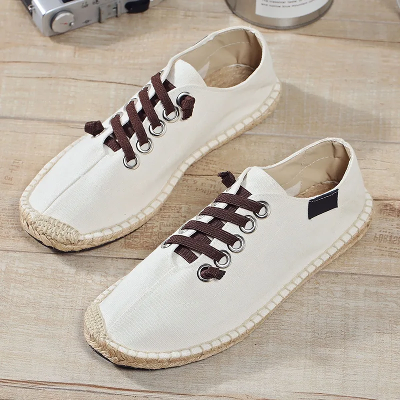 Peking Spring Summer Boats Shoes Hemp Canvas Sneakers Lace Up Breathable Men's Flats Espadrilles Fashion Casual Driving Shoes