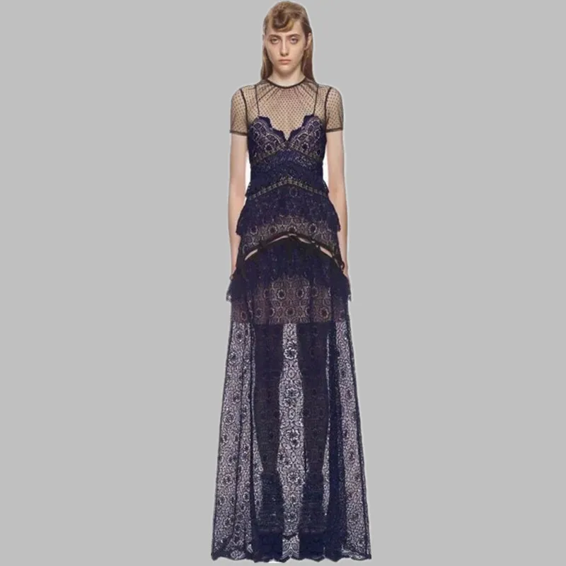 

2019 New Arrival Self-Portrait Dress Lace Patchwork embroidery Long Dress Vintage chic Maxi Dress