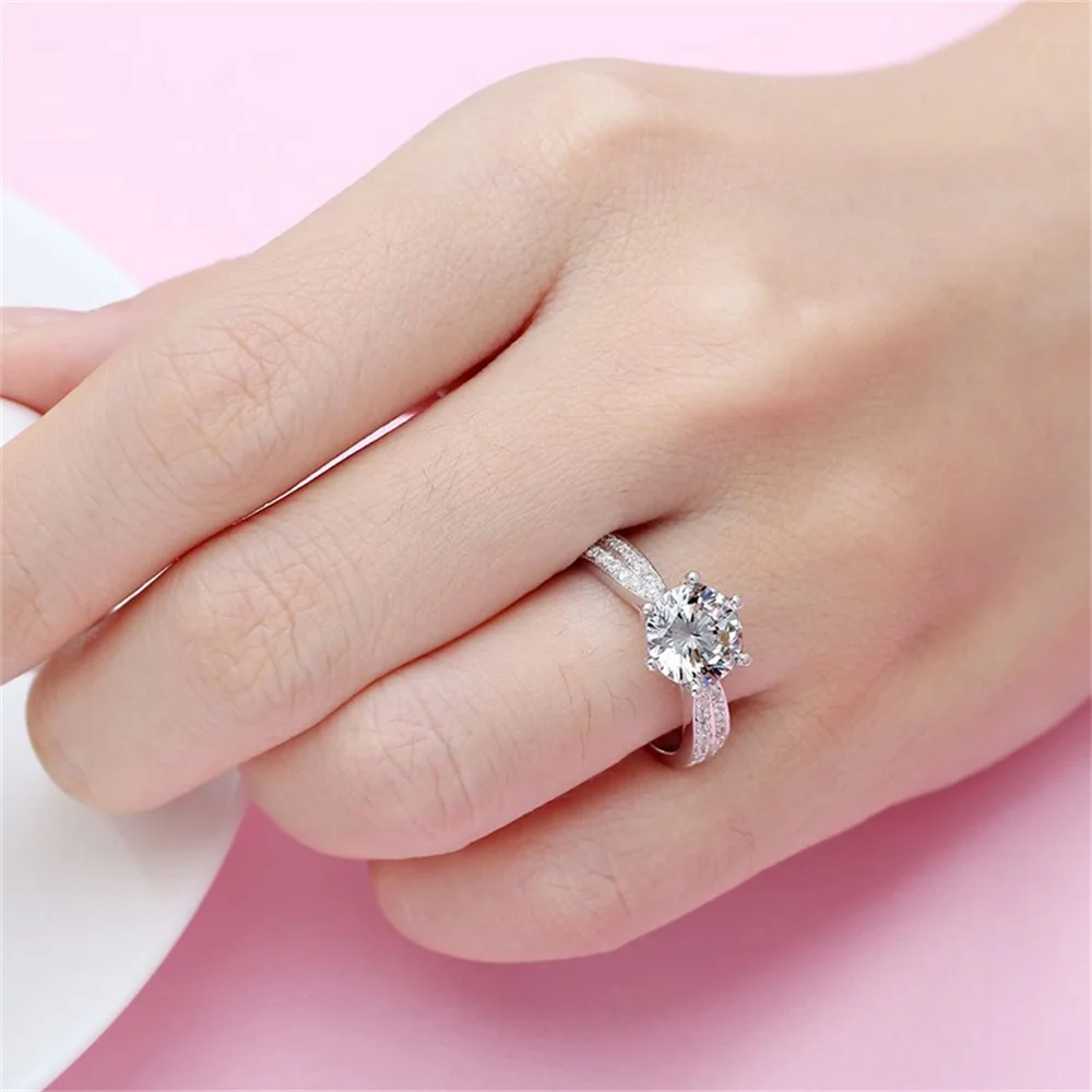 YANHUI настоящие оригинальные кольца из стерлингового серебра 925 для женщин Роскошные 8 мм Sona кубического циркония свадебные кольца ювелирные украшения ZLR006