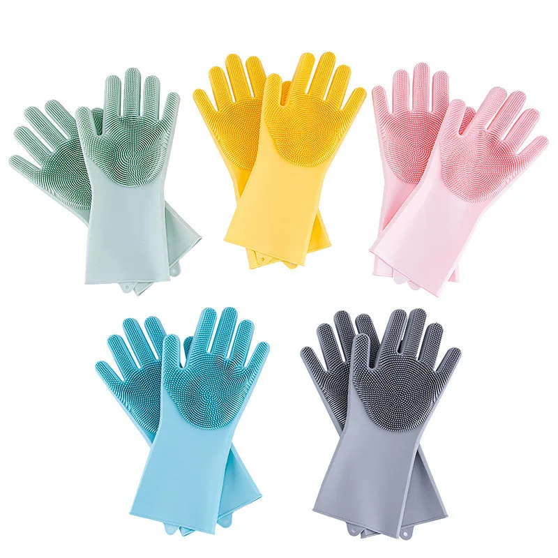 1 Pair Magic Silicone Dishwashing Scrubber Dish Washing Sponge Gloves Guantes Lavar Platos Kitchen Accessories Cleaning