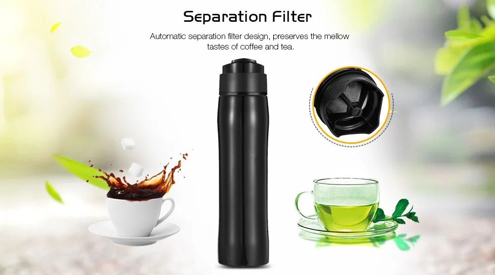 Self-lock Portable French Press Coffee Tea Maker Bottle with Separation Filter
