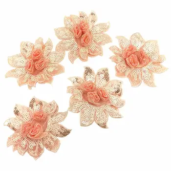 

5pc 7cm 3D Sequin Embroidered Flower Patch Embroidery Flowers Applique Beaded Patches For Clothing Appliques Parches AC1197