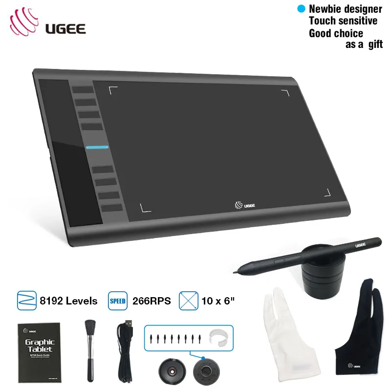 UGEE M708 цифровой графический планшет для рисования 10x6 дюймов 8192 давление без