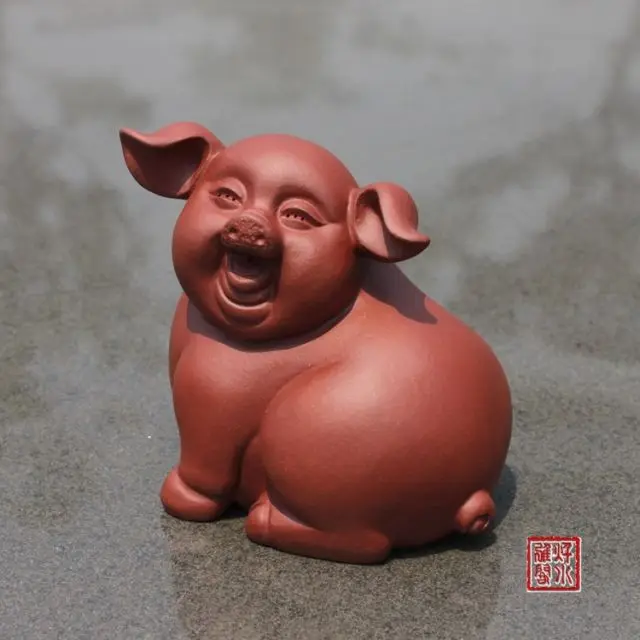 

China boutique collection yixing red stoneware Tea pet Ornaments zodiac pig