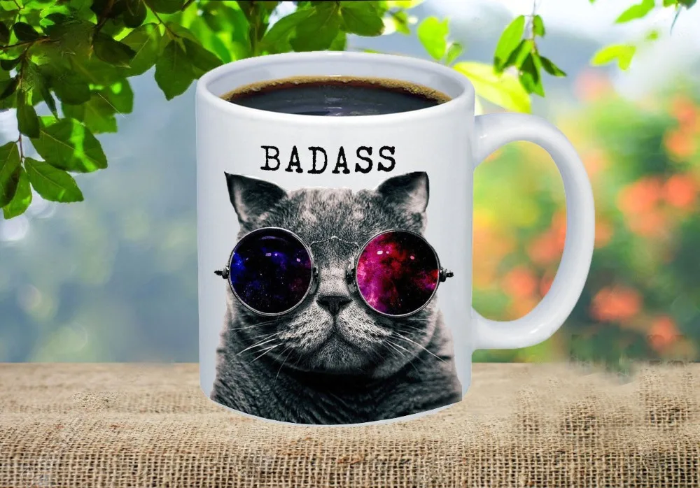 badass cat coffee mugs printed travel novelty birthday gift design tea