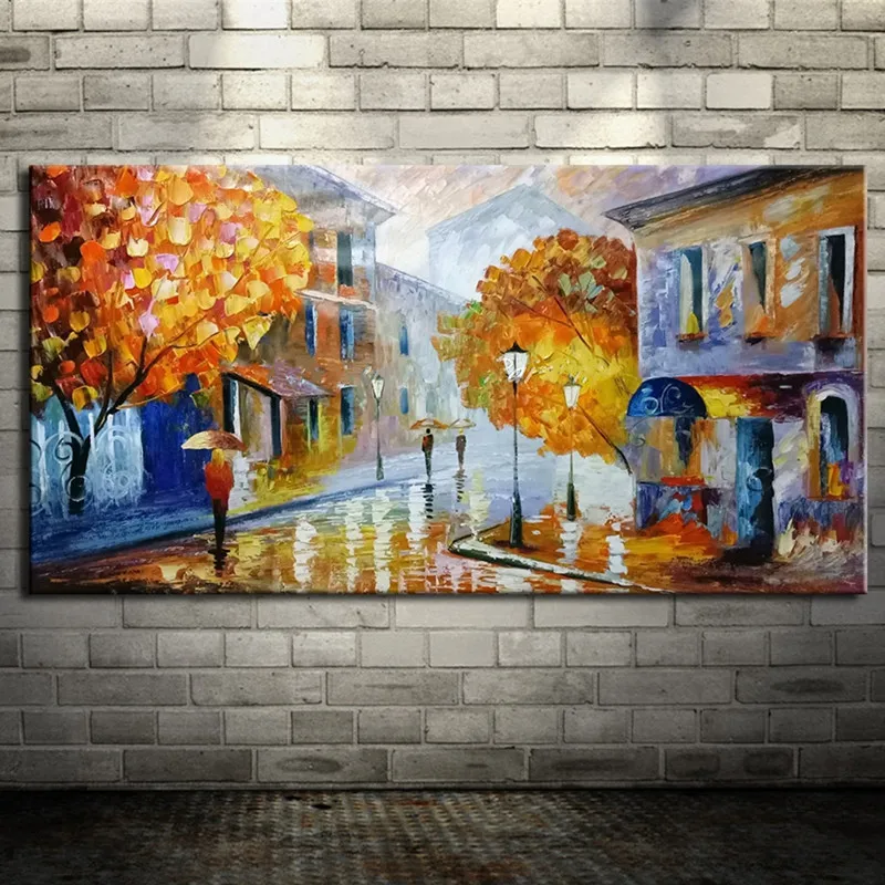 

Large Knife Streetscape Wall Painting Handpainted Abstract Street Landscape Oil Paintings on Canvas Home Decor Wall Art Pictures