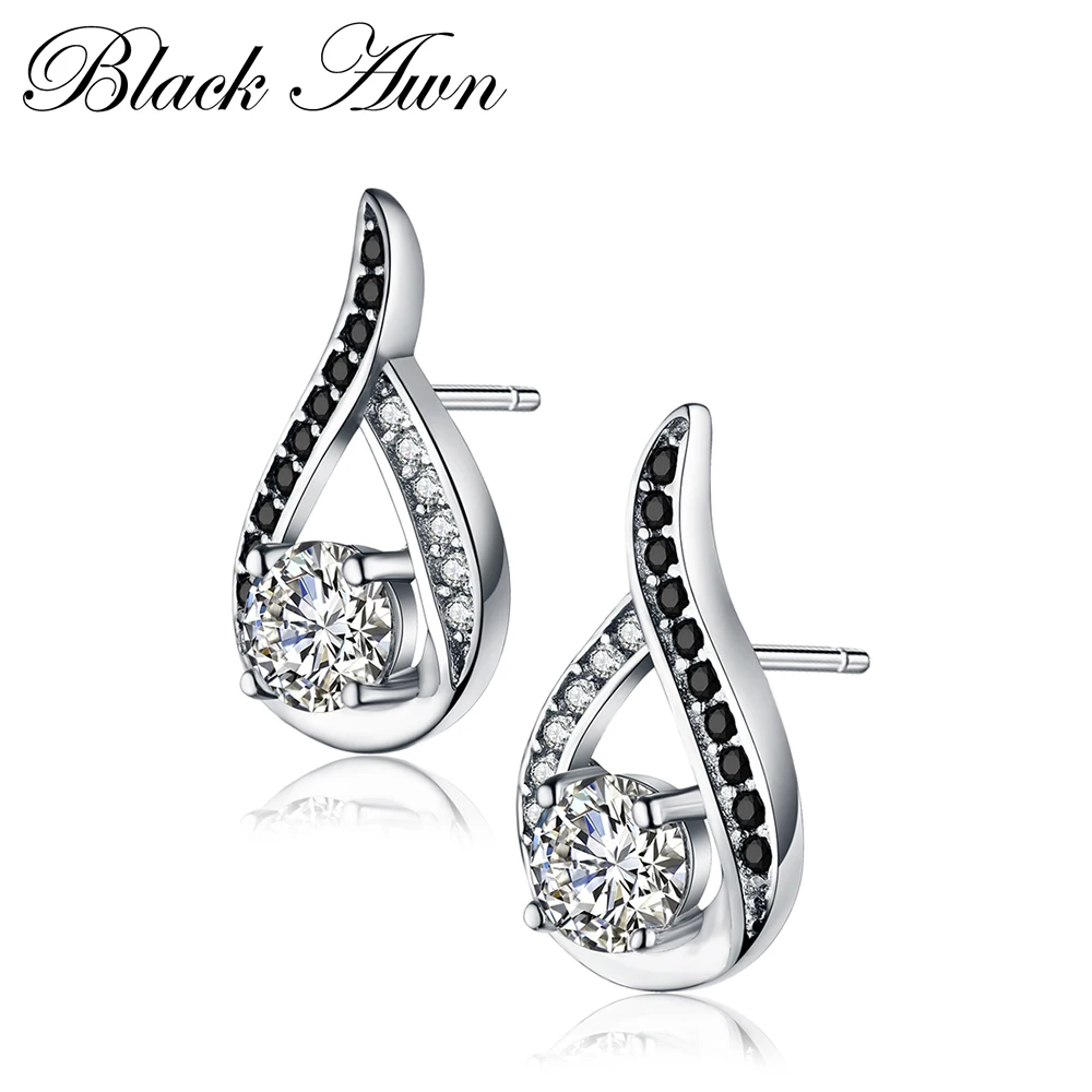 Женские серьги гвоздики из серебра 925 пробы с черной шпинелью|stud earrings|earrings forearrings